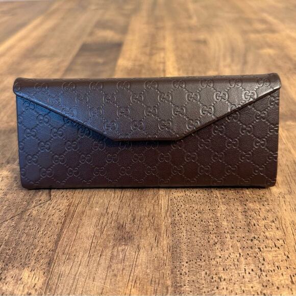 Gucci Foldable Micro Guccissima Sunglasses Case Snap Closure Brown Monogram - Picture 3 of 12